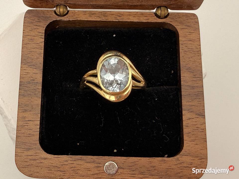 Lodowoniebieskie Marzenie Koktajlowy Pierścionek złoto Pierścionki Szczecin sprzedam