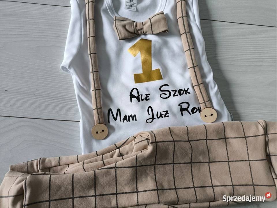 Komplet beżowa kratka na roczek chłopca ale szok Komplety i zestawy Gdynia