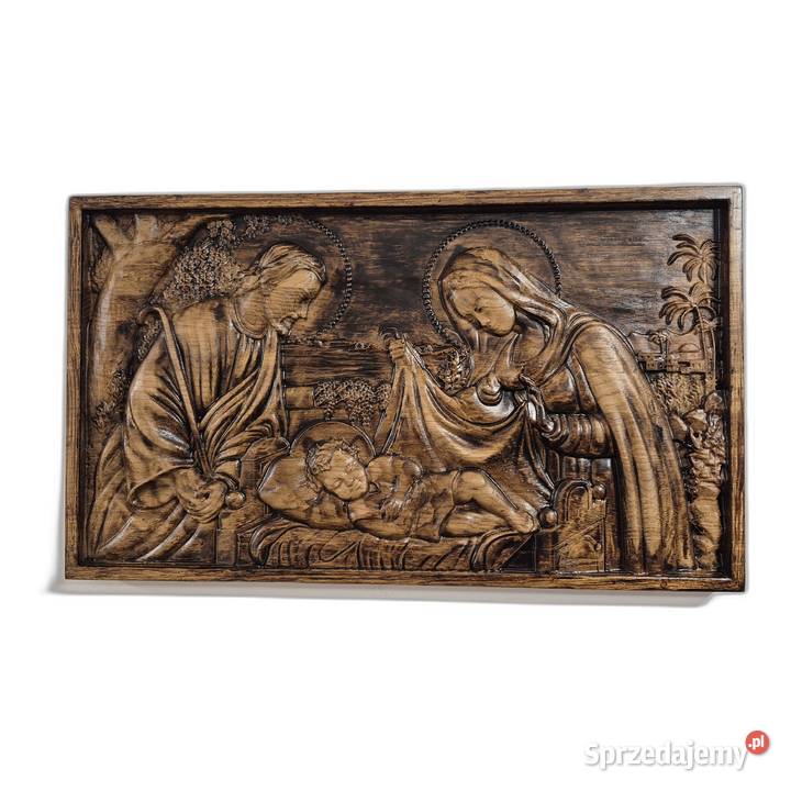 Rzeźba w drewnie Święta Rodzina IKONA prezent Malechowo