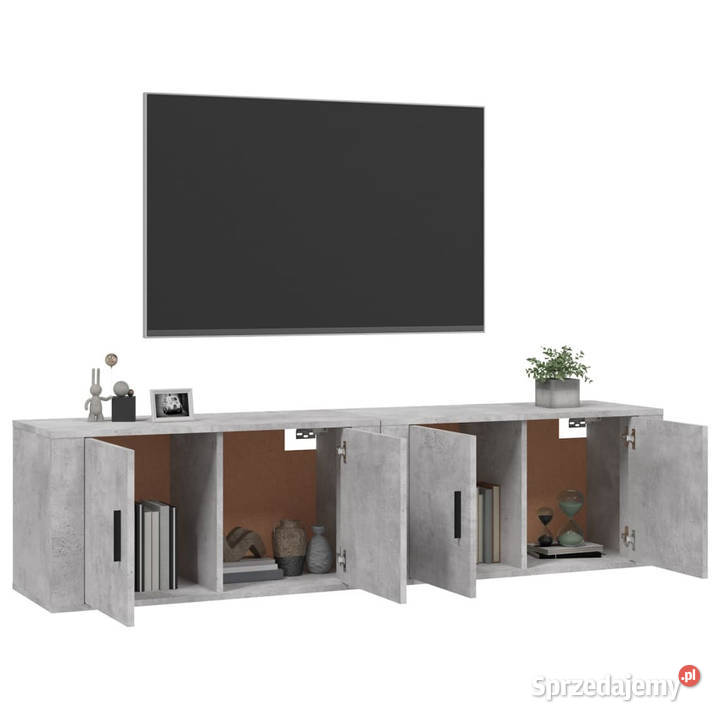 Wiszące szafki TV 2 szarość betonu 80x345x40 Warszawa