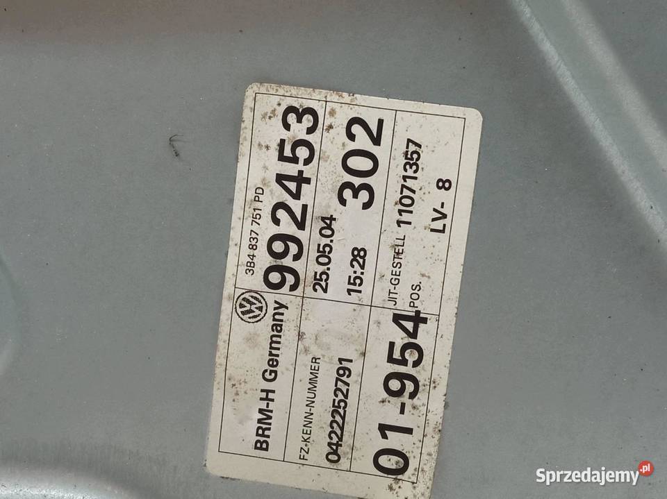 MECHANIZM SZYBY LEWY PRZÓD 3B4837751 VW Wyposażenie wnętrza sprzedam