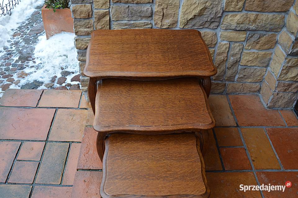 Stoliki trojaki brązowe dębowe stylowe ludwik