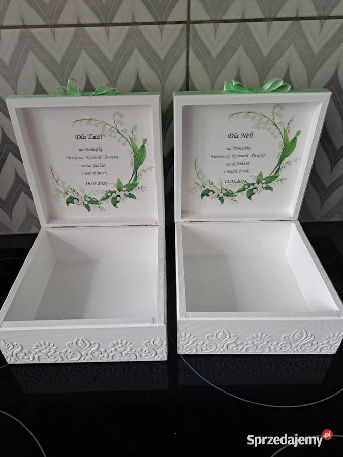 Pudełko komunijne konwalie z życzeniami handmade Kędzierzyn-Koźle