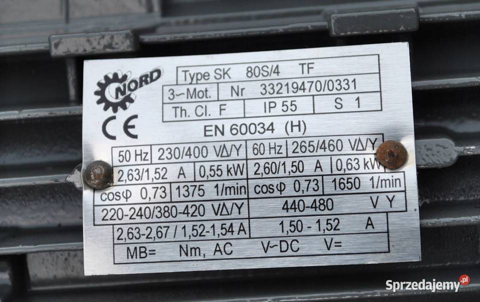 Motoreduktor kątowy 055kw 206obrmin Firmy NORD lubuskie Kargowa