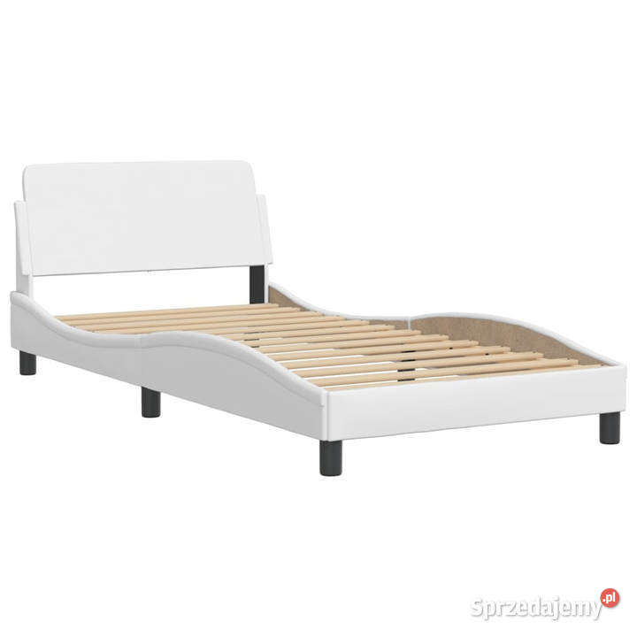 Łóżko z materacem białe sztuczna skóra 100x200