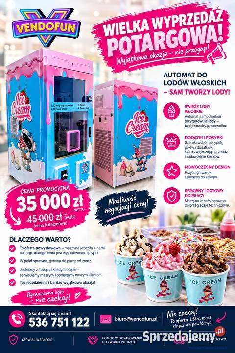 Automat vendingowy do lodów włoskich Gdańsk sprzedam