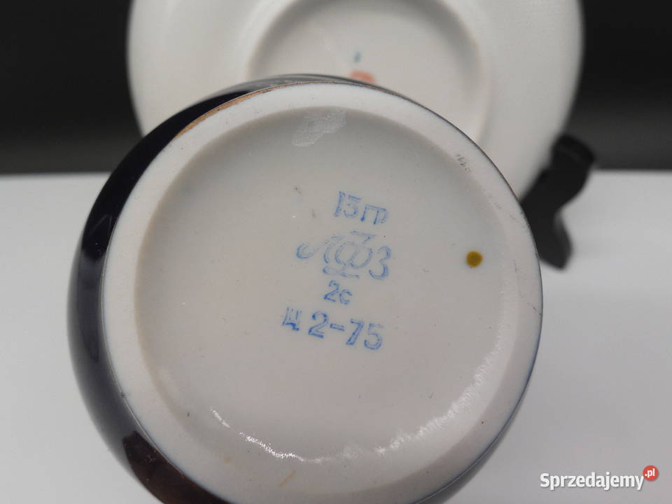 ŁOMONOSOW KOBALTOWA FILIŻANKA ZE SPODKIEM Raszków