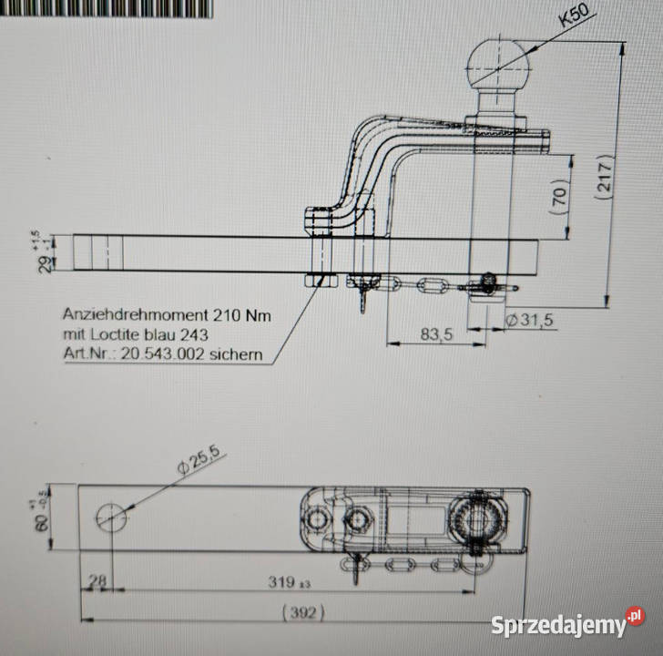 Belka 60x30 L392mm Cat 2 O315mm ISO 50 Kamionna sprzedam
