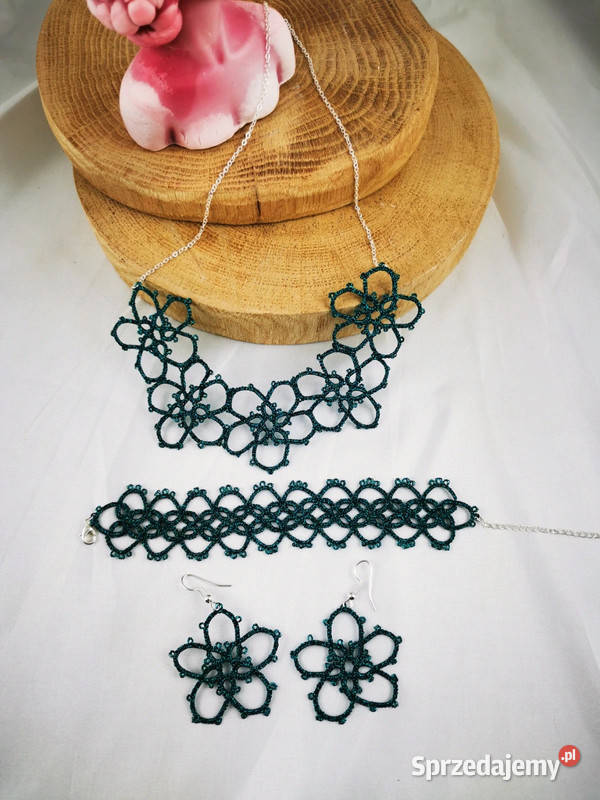 Komplet biżuterii frywolitka Naszyjniki Wiśniowa