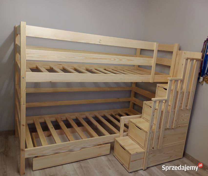 Łóżko piętrowe ze schodami sosnowe Kielce