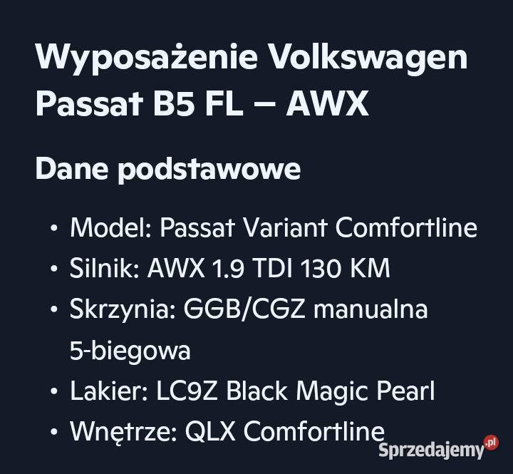 Volkswagen Passat B5 19 2003r osobowe Kielce