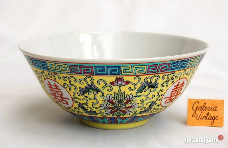 Chińska miska żółta ręcznie malowana porcelana wielokolorowy lubelskie Lublin sprzedam