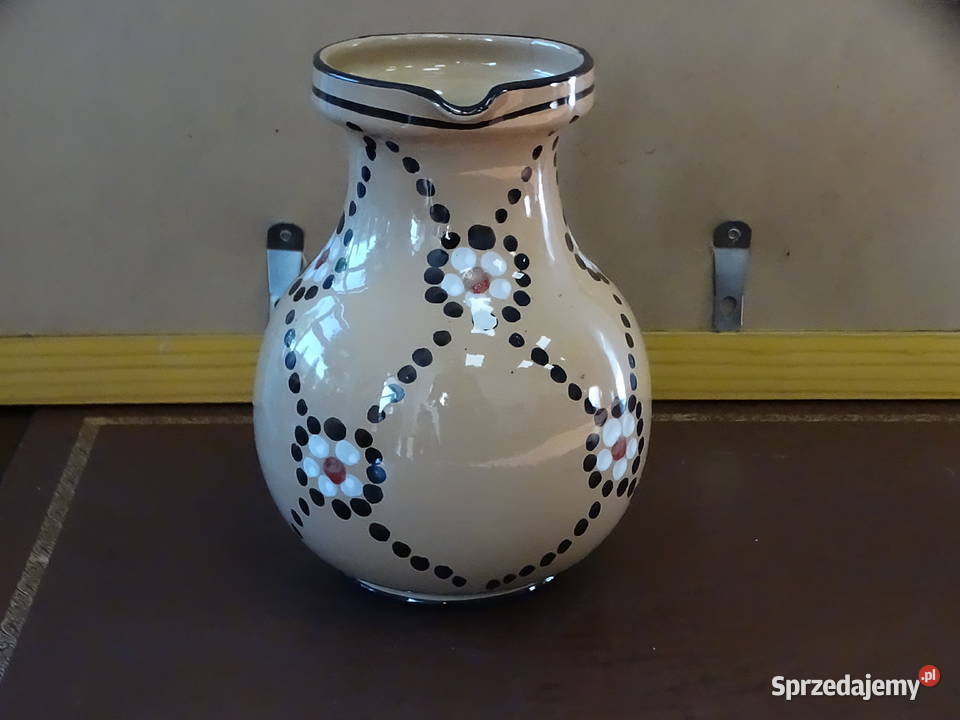 Ceramiczny dzbanek wazon ręcznie malowany retro lubelskie Biłgoraj