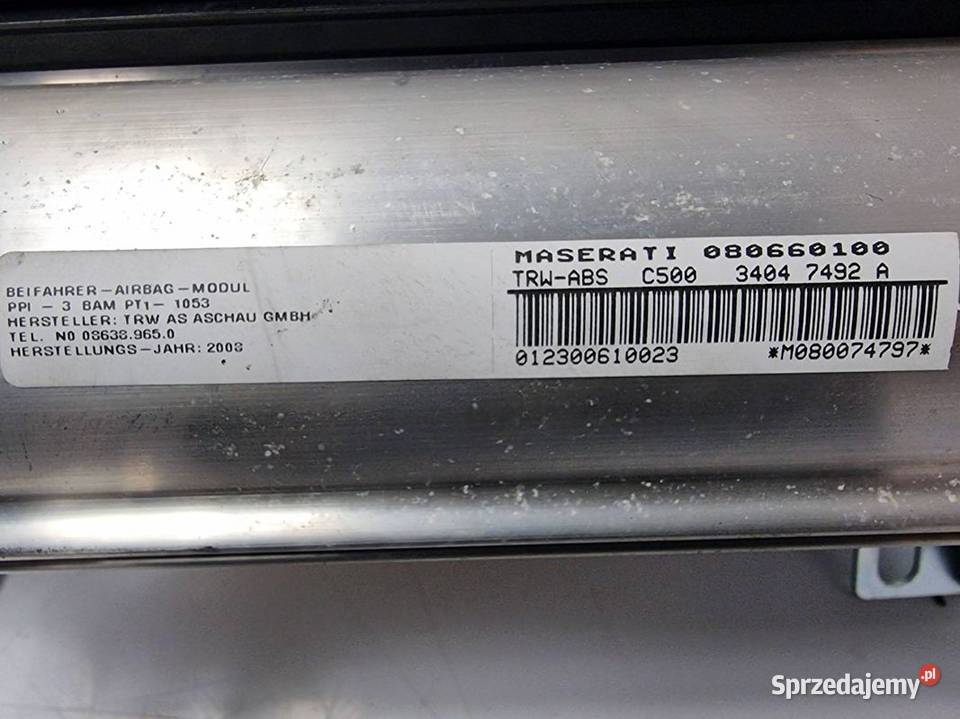 PODUSZKA AIRBAG MASERATI GRANTURISMO S 34036539B Pozostałe Lipno sprzedam