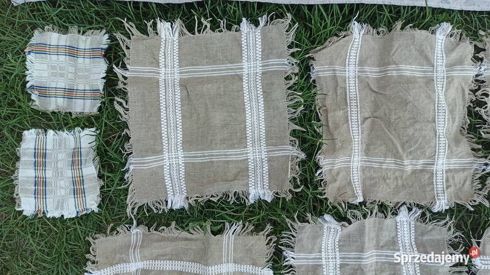 Ozdobne lniane haftowane obrusy z serwetkami łódzkie Wieluń
