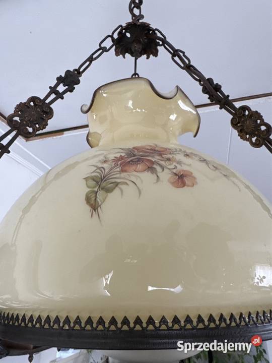 Śliczna lampa naftowa żyrandol drewno mosiądz Lampy wiszące Bystrzyca Kłodzka