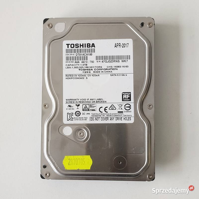 Dysk twardy Toshiba DT01ACA100 1 TB SATA III Jasionów