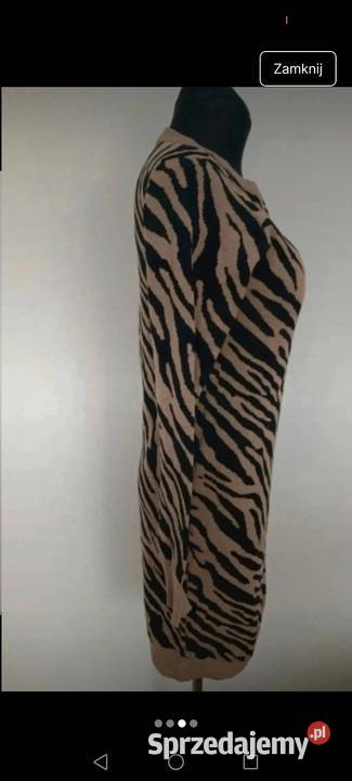 Sukienka dzianinowa paski zebry ocieplana Długość Midi Krosno sprzedam