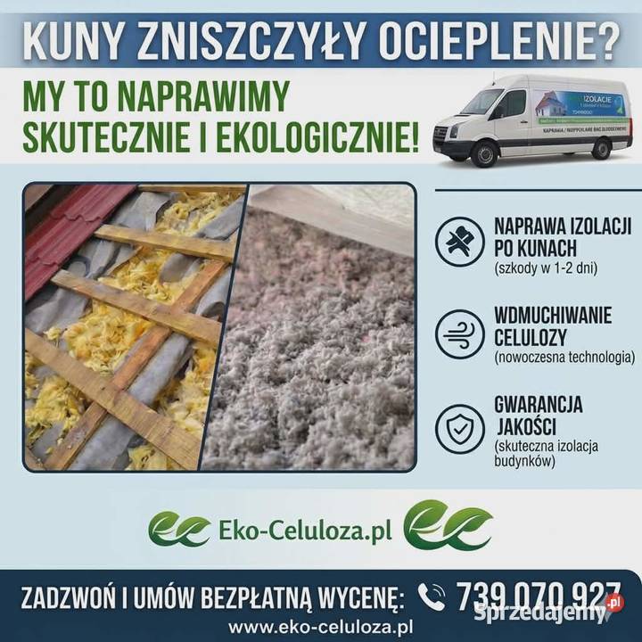 Naprawa poddasza kunach docieplenia Celulozą