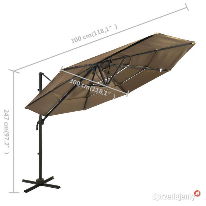4poziomowy parasol na aluminiowym słupku taupe Warszawa