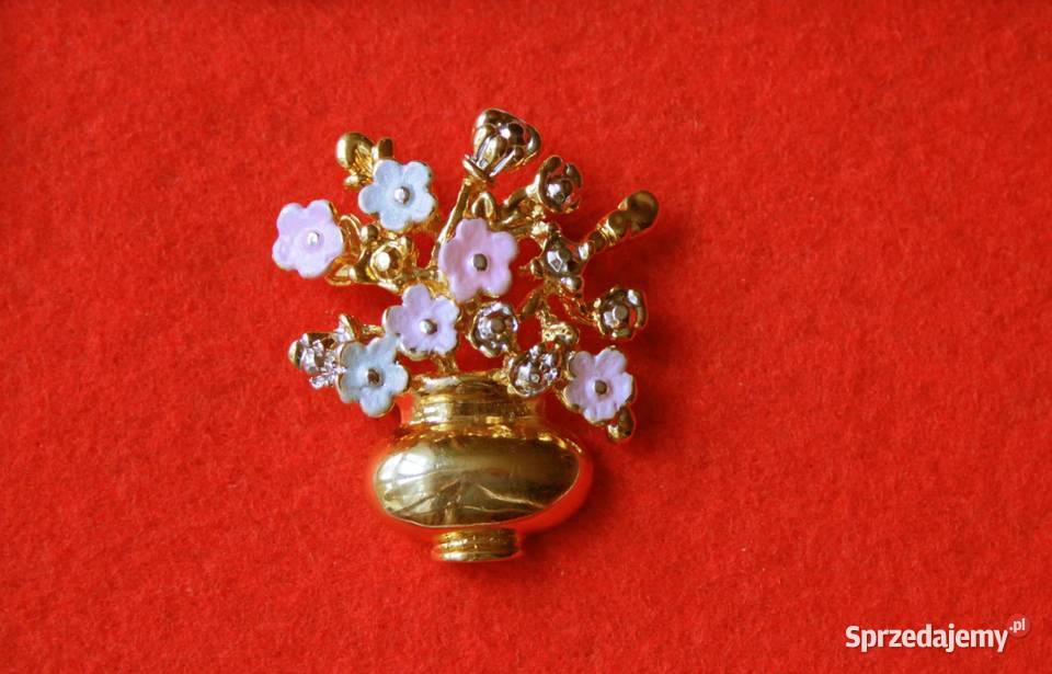 Stara angielska broszka wazonik z kwiatami Zegarki i Biżuteria Ochojno