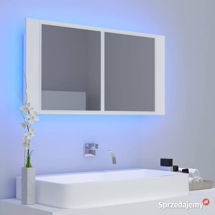 Szafka łazienkowa z lustrem i LED biała 90x12x45