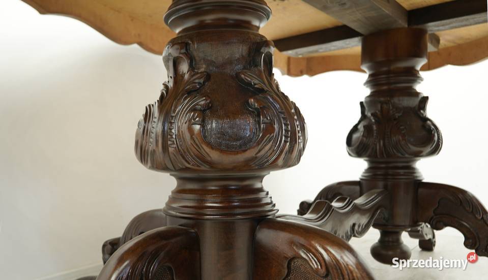 Zjawiskowy intarsjowany stół z lat 40 XXw wielkopolskie Jerka