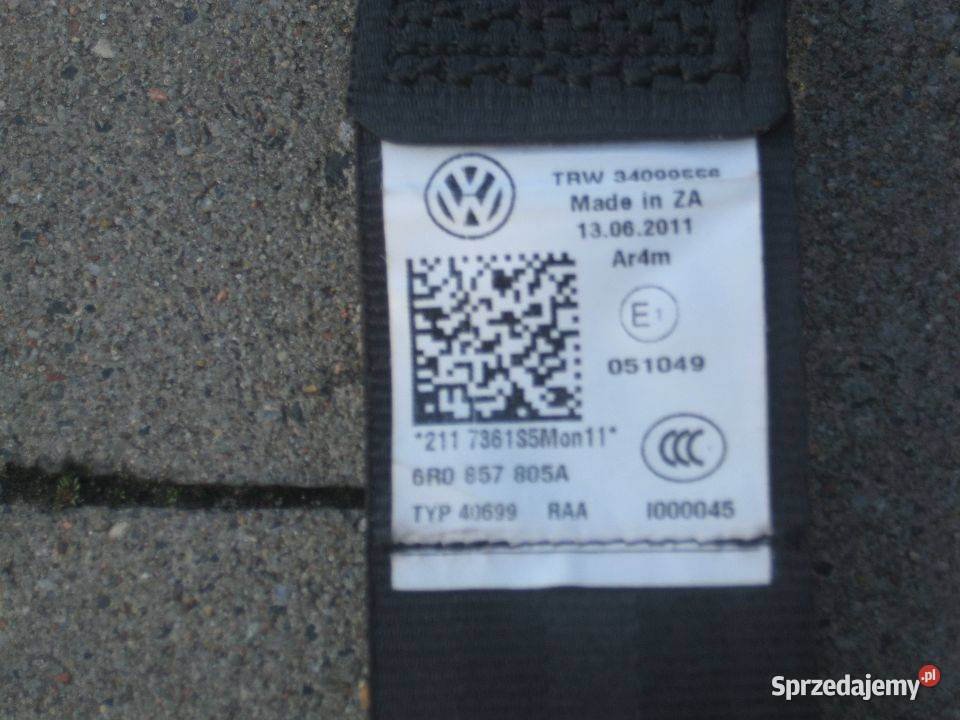 vw polo 6r 6r0 0914r pasy bezpieczeństwa tył osobowe Rakoniewice