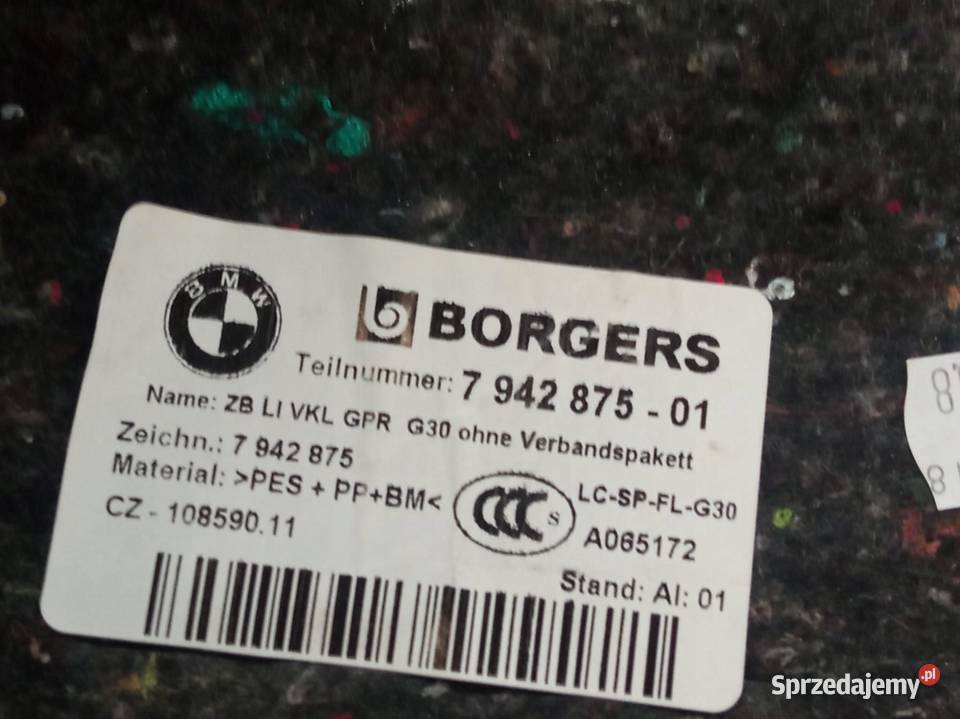 TAPICERKA BOCZEK BAGAŻNIKA LEWY TYŁ SEDAN osobowe