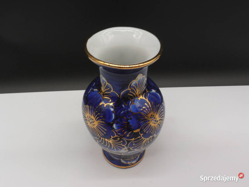 Wazon Kobaltowy Złote Zdobienia Thailand Raszków