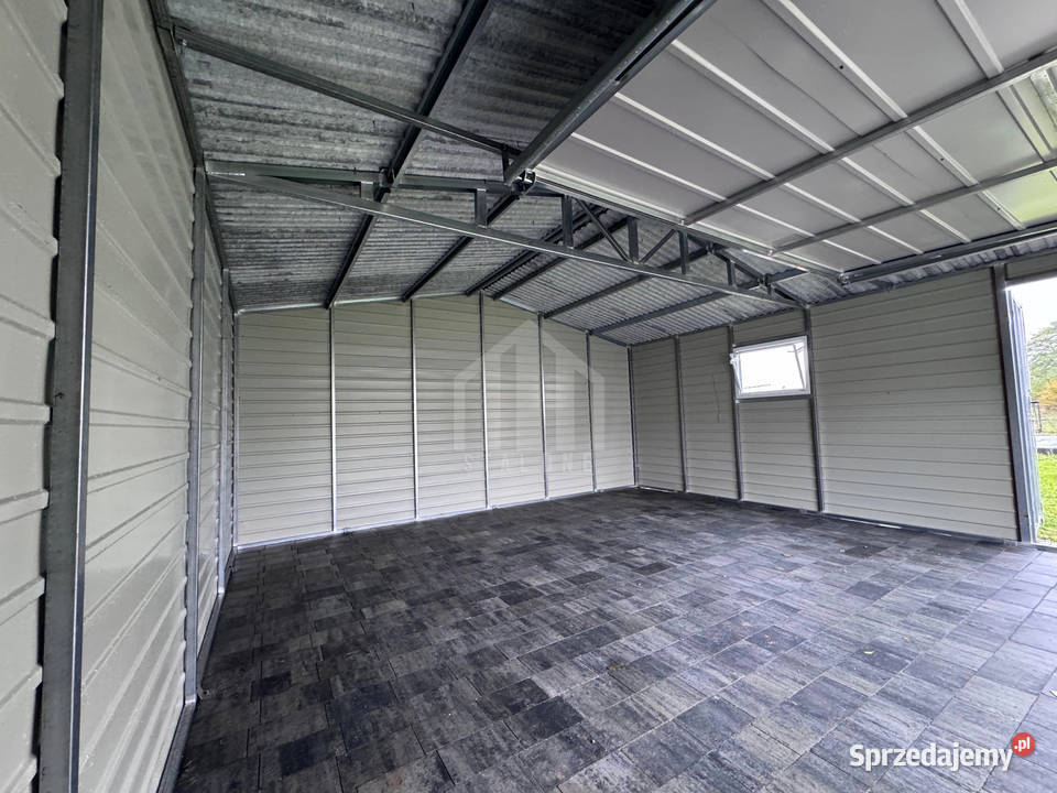 Garaż blaszany 6x5m brama uchylna drzwi okno