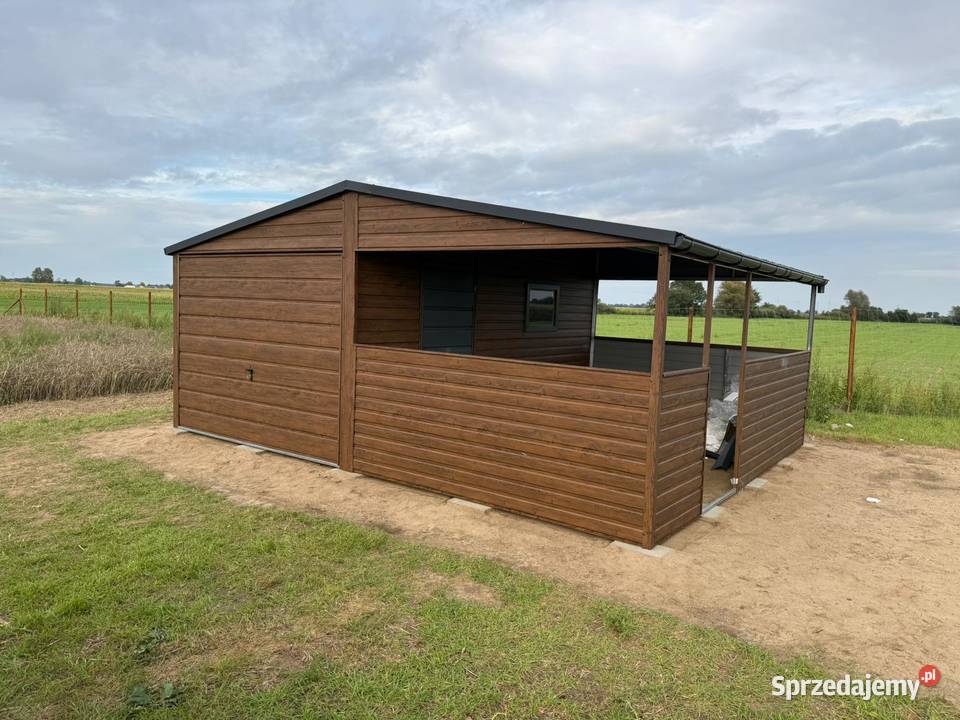Garaż blaszany 6x5 drewnopodobny z wiatą i Pabianice