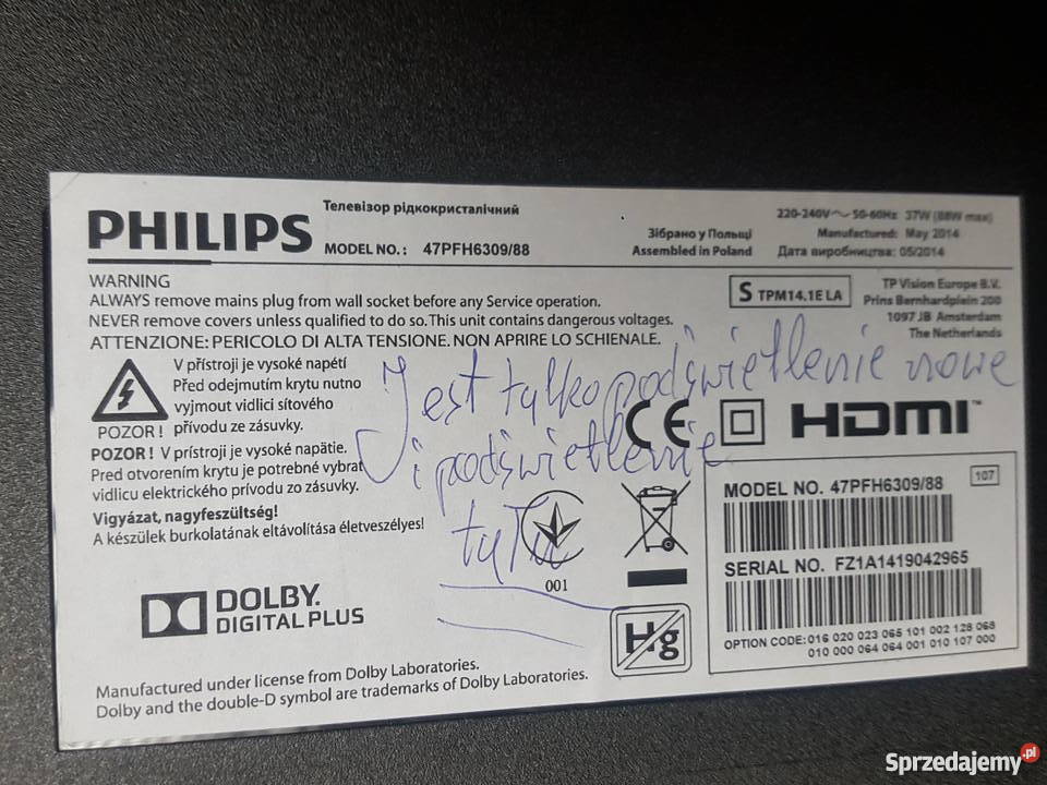 Philips 47PFH630988 zbita matryca śląskie Sosnowiec sprzedam