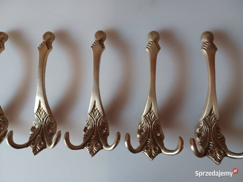 Komplet sześciu mosiężnych wieszaków Poznań