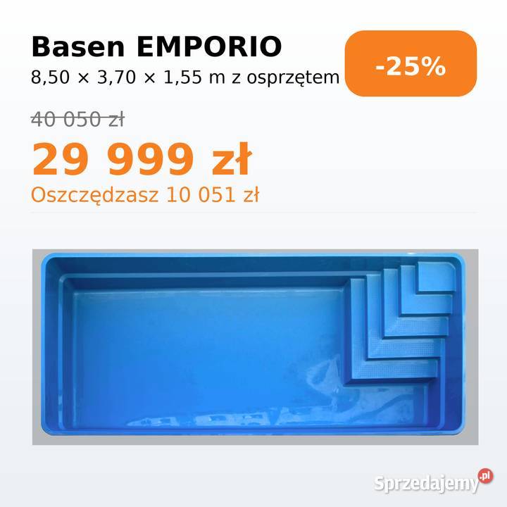 PROMOCJA Basen ogrodowy poliestrowy ZESTAW Łódź