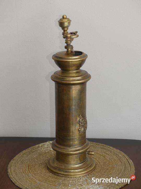 Piękny mosiężny młynek do kawy sygnowany