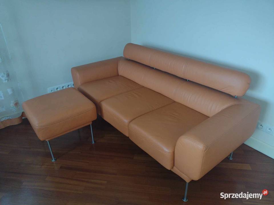 Sofa kanapa 3 osobowa skórzana z podnóżkiem Kler Warszawa sprzedam
