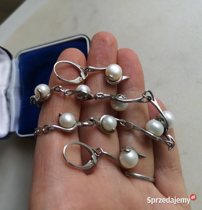 komplet biżuterii z perłami srebro Toruń