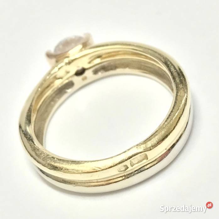 Złoty PIERŚCIONEK 14K trzy KOLORY złota KAMIEŃ Pierścionki Warszawa