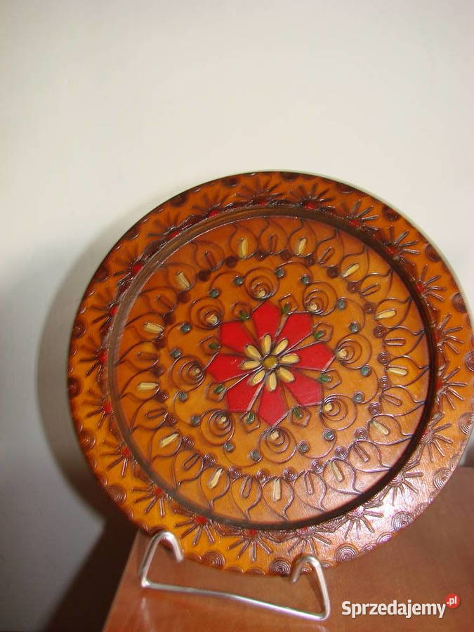 drewniany talerz dekoracyjny PRL