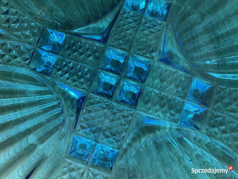 Talerz patera HSG Ząbkowice szkło turkus wzór Porcelana i szkło śląskie Dąbie