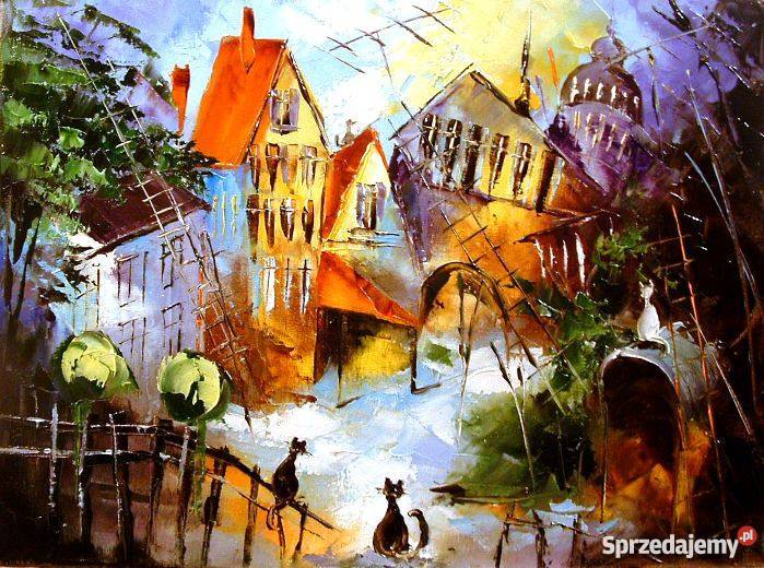 Koty Obraz plejny 40x30 szpachla Malarstwo Wrocław