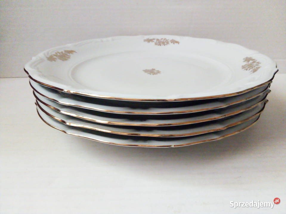 5 płytkich dużych talerzy Wałbrzych vintage PRL