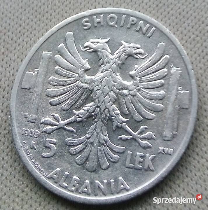 ALBANIA5 LEK1939 r SREBRO 835 OKUPCJA WŁOSKA Numizmatyka Legionowo