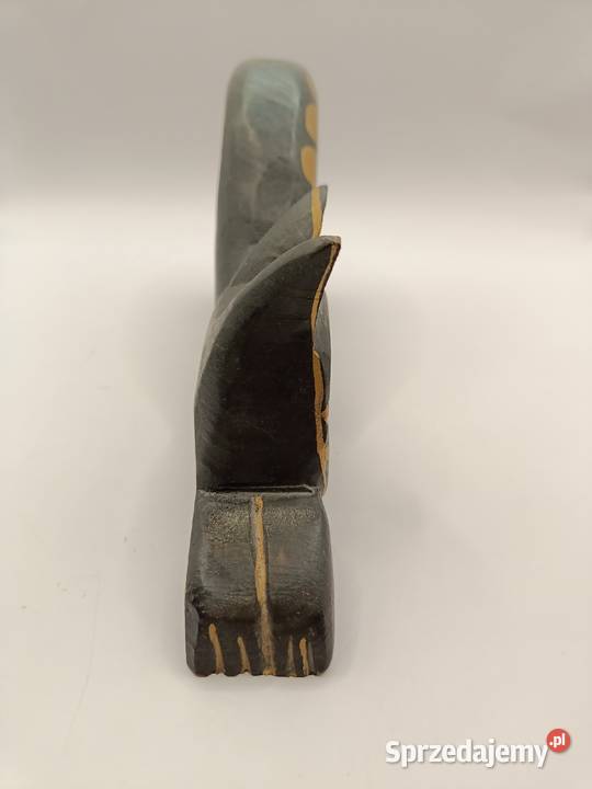 Figurka vintage Kot rzeźba drewno czerń złocenia Zamość