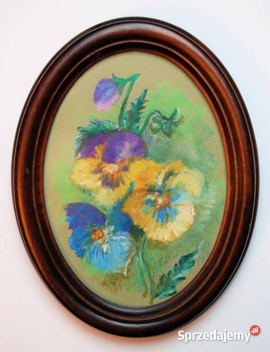 Bratki kwiaty malowane pastele obrazek vintage Lublin