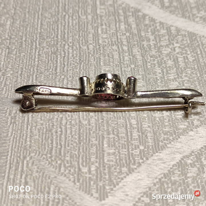 Antyk Pozłacana srebrna broszka z turmalinami Wrocław