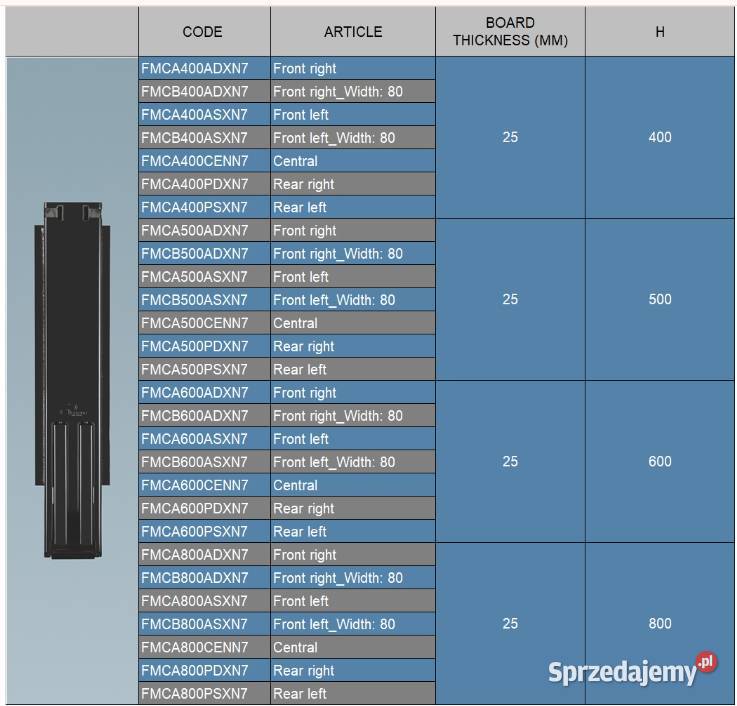 Słupek wypinany do burty 400mm tył lewy G38W Przysieka Polska