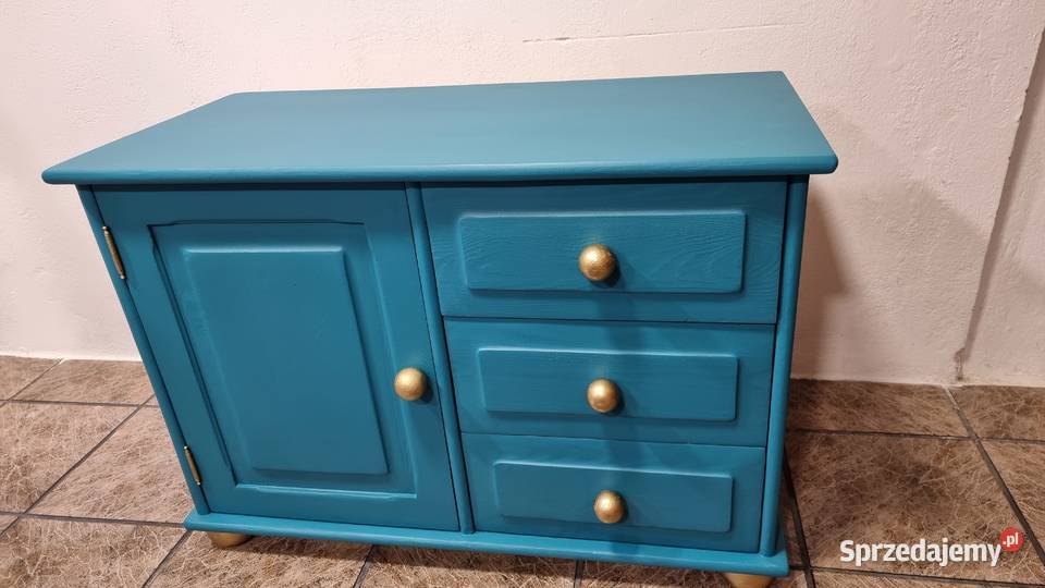 Komoda bieliźniarka drewniana turkus handmade 43cm pomorskie Kwidzyn