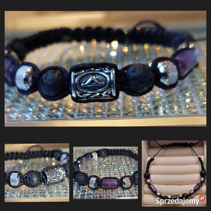 Bransoletka runa stal kamień Ametyst Hematyt Warszawa sprzedam